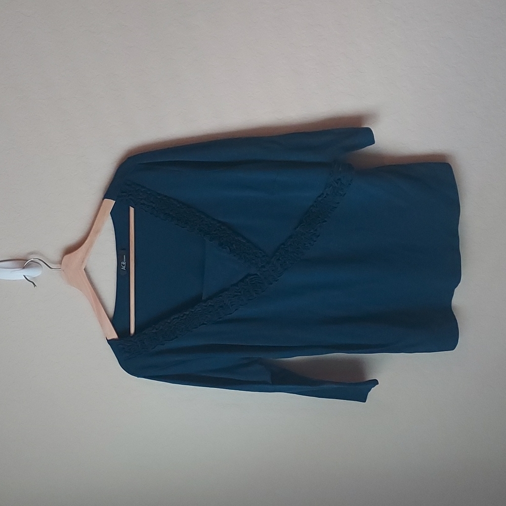 Teal Blue Blouse with Mid-Length Sleeves